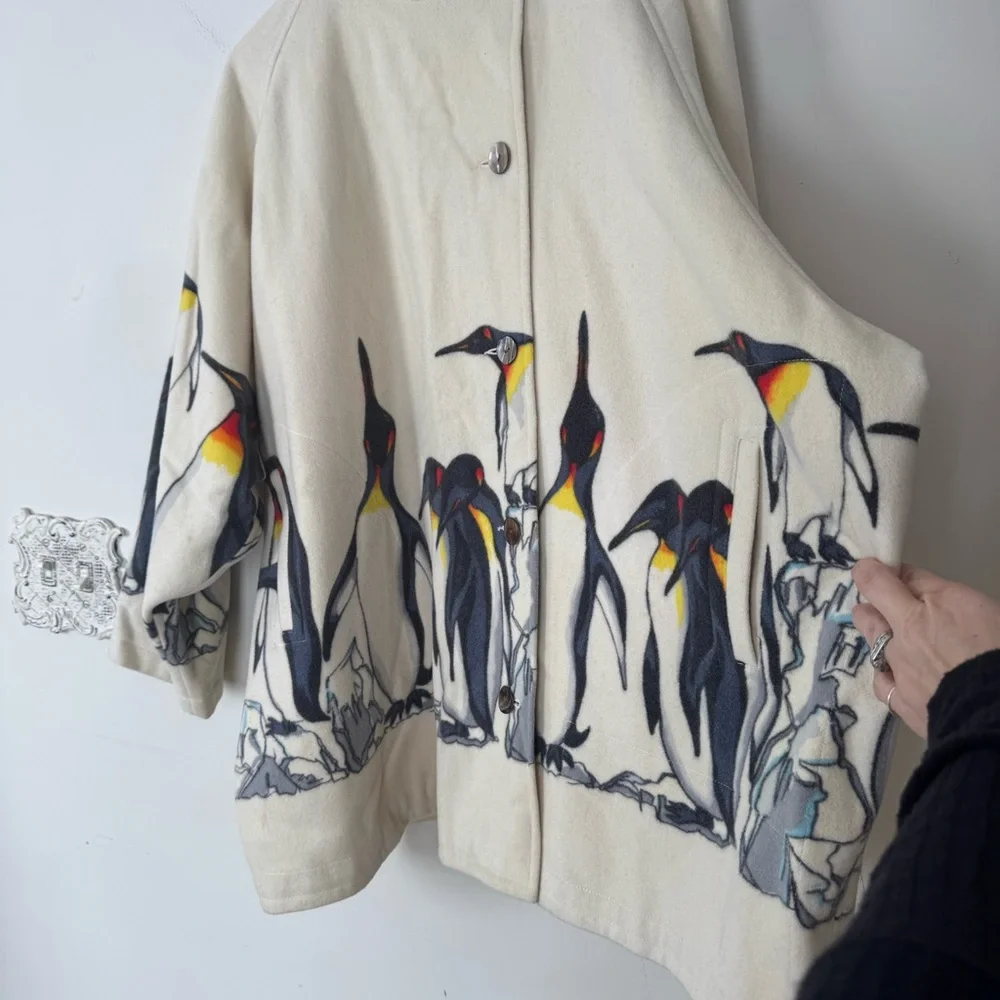 Rare Vintage 90s Nicole Miller Penquin Boiled Wool Oversized Coat 1XL Sample - Picture 3 of 12